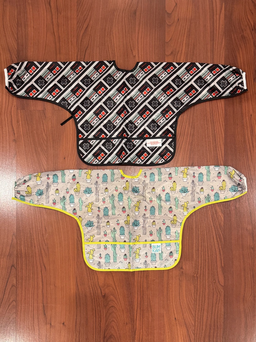 Bumkins Baby Long Sleeve Bib Smock Set Cactus Print And Nintendo Print